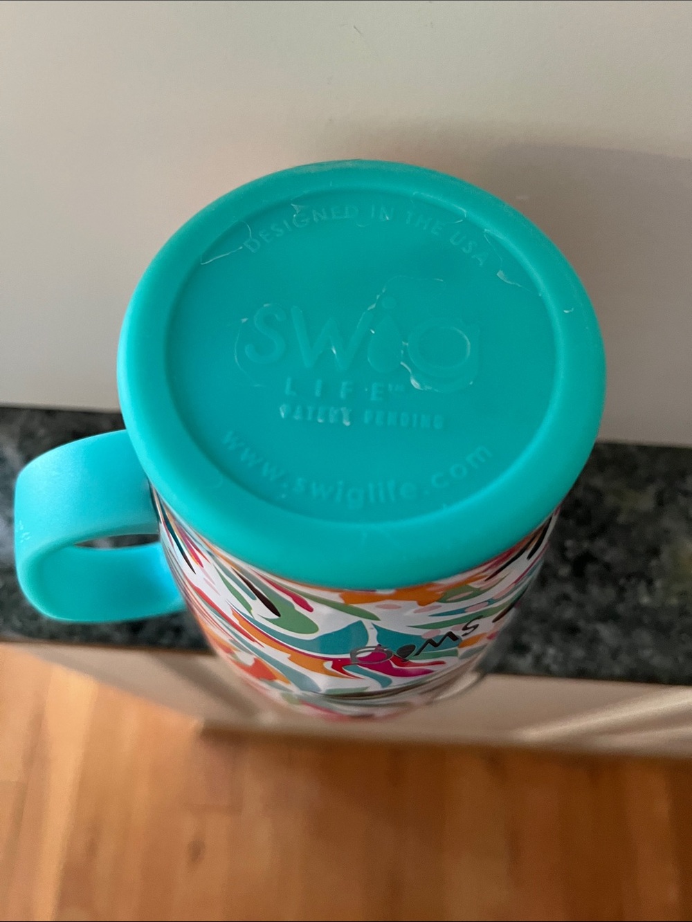 Swig Turquoise-Handled Colorful Floral Travel Mug - Picture 2 of 2